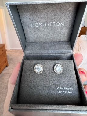 Nordstrom Sterling Silver Halo Stud Earrings - White